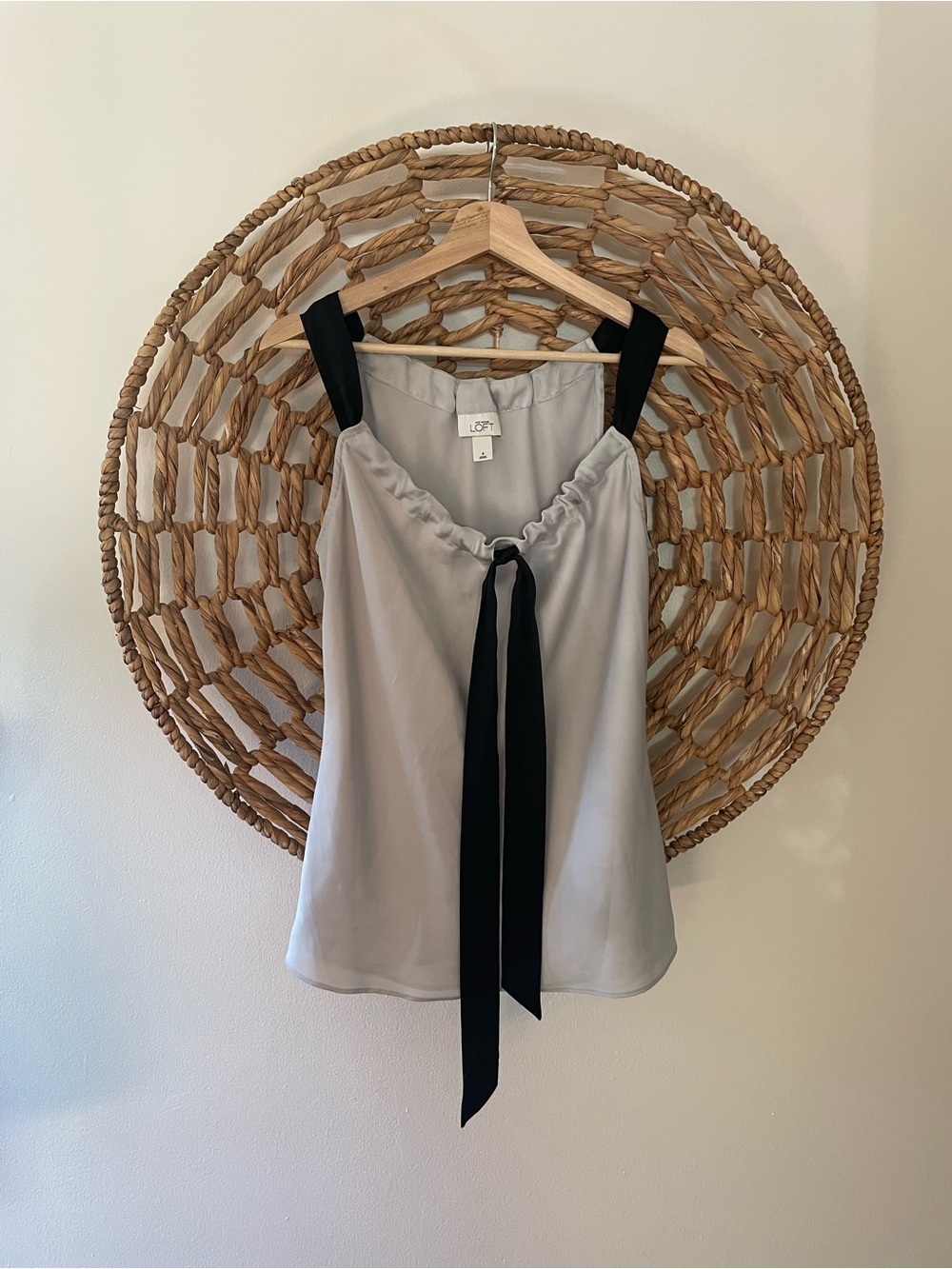LOFT Light Gray Camisole with Black Straps and Front Tie
